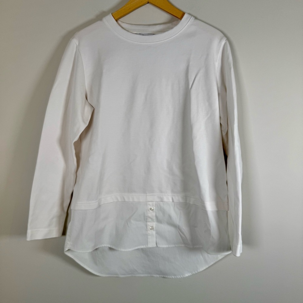 Athleta Gallery Top 2.0 Layered Button‎ Pullover Sweater Sweatshirt White Medium